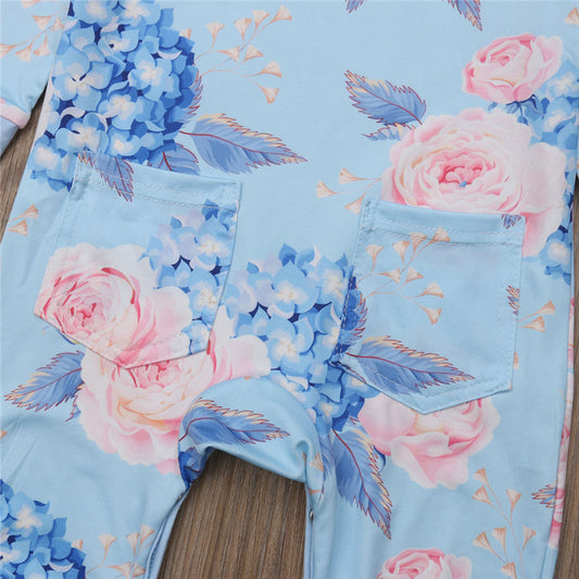 Enterizo Floral de Manga Larga para Niñas con Diadema Coordinada - Image 2