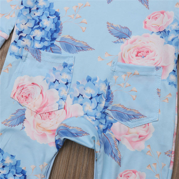 Enterizo Floral de Manga Larga para Niñas con Diadema Coordinada