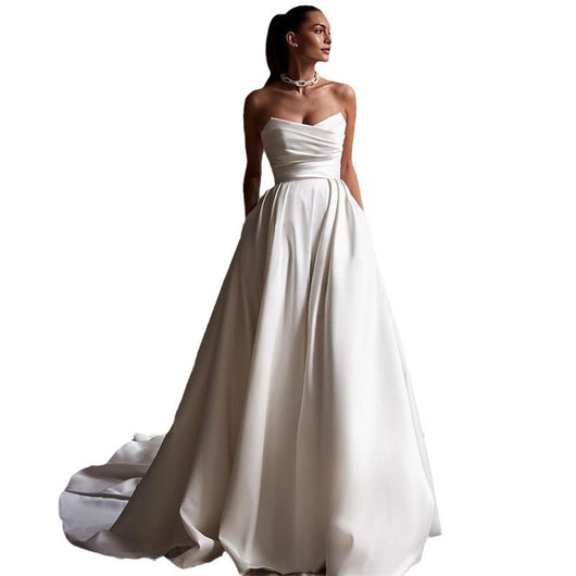 Vestido de Satén Blanco Escote Tubo Minimalista Cuatro Estaciones - Image 5