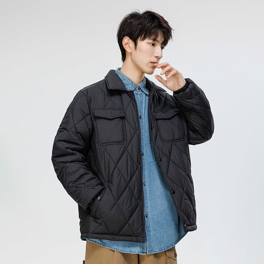 Abrigo Acolchado de Algodón para Hombre - Diseño Rombo Clásico Retro Talla Grande - Image 2