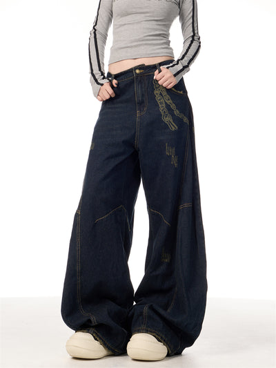 Overol Denim Retro Patchwork de Pierna Ancha para Mujer - Image 12