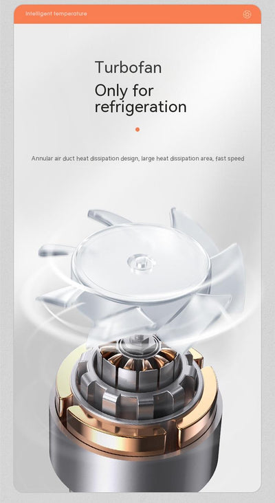 Black mobile phone cooling fan with colorful LED lights attached to the back of a silver smartphone. - Image 5