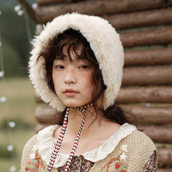 Gorro de Piel de Cordero Estilo Japonés Adorable