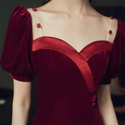 Vestido de Gala Terciopelo Rojo Vino para Mujer - Image 10