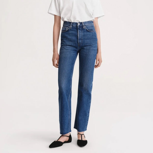Jeans Rectos Azul Oscuro para Mujer - Estilo Simple y Versátil