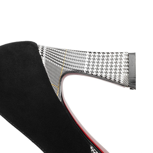 Zapatos de Tacón Grueso a Cuadros para Mujer - Diseño Versátil y Cómodo - Image 4