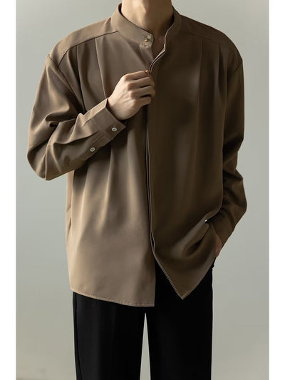 Camisa Casual Holgada de Manga Larga con Cuello Alzado para Hombre - Image 10