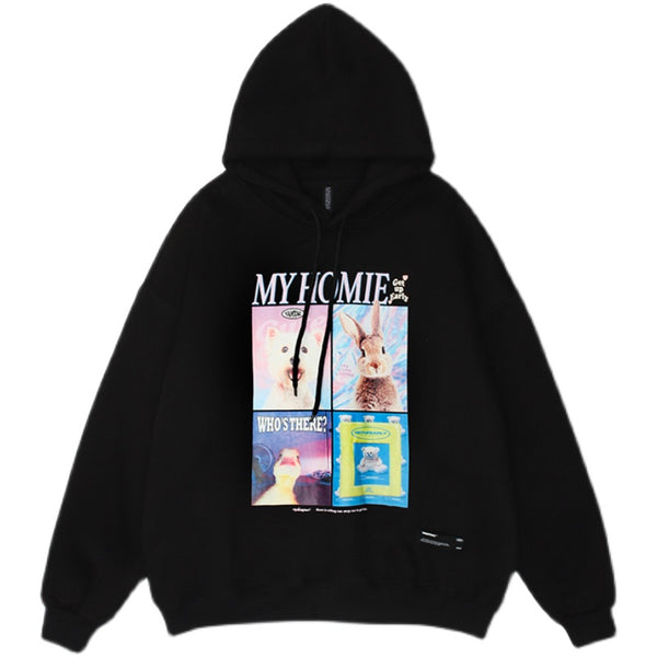 Sudadera Estampada Animal con Capucha Holgada para Parejas