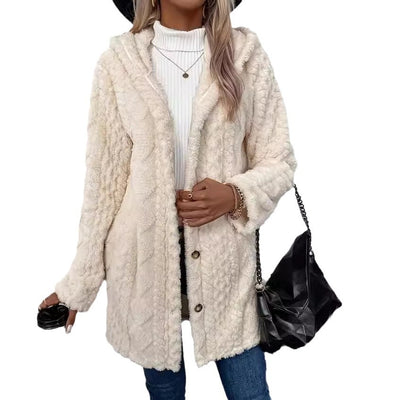Abrigo Cardigan con Capucha y Botones - Chaqueta Larga de Invierno Color Sólido - Image 17