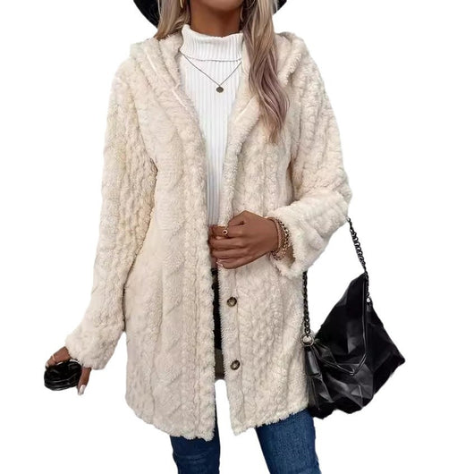Abrigo Cardigan con Capucha y Botones - Chaqueta Larga de Invierno Color Sólido - Image 17