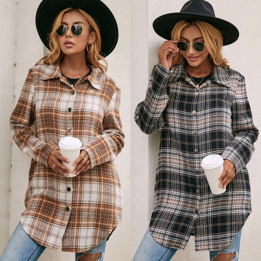 Chaqueta Camisa Cuadros Suelta y Cómoda en Felpa para Mujer