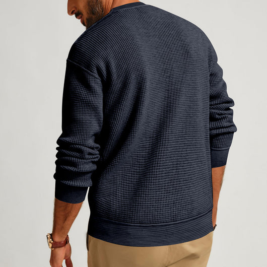 Camiseta Henley Suelta de Algodón Texturizado Manga Larga - Image 17