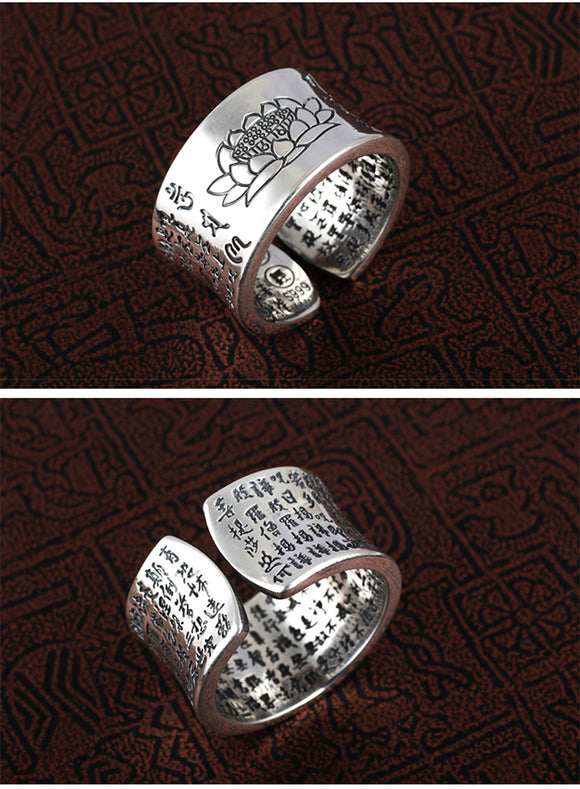 Anillo de Plata Pura con Flor de Loto Vintage para Mujer