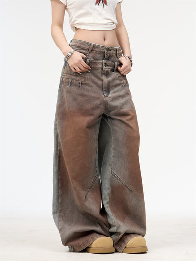 Jeans Retro Americano Cintura Doble Efecto Lavado para Mujer - Image 4
