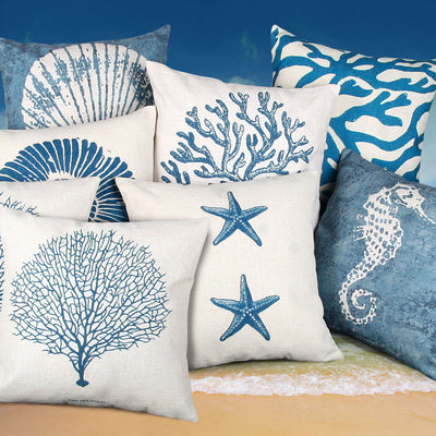 Funda de Almohada Estilo Mediterráneo con Concha Marina, Estrella de Mar y Coral - Image 10