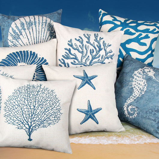 Funda de Almohada Estilo Mediterráneo con Concha Marina, Estrella de Mar y Coral - Image 10