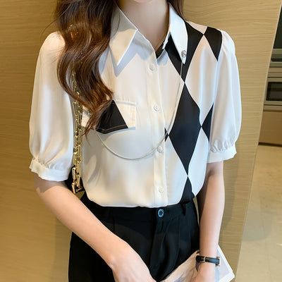 Blusa Chiffon Estampada de Manga Corta - Estilo Verano