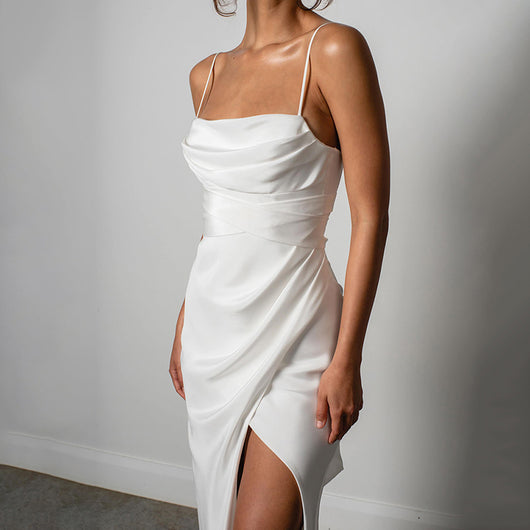 Vestido de Novia Satén Francés Ligero con Escote Cruzado - Image 6