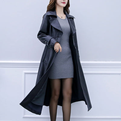 Abrigo de Cuero Largo para Mujer Talla Grande - Corte Slim Elegante - Image 9