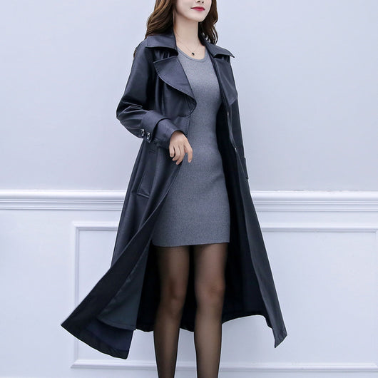 Abrigo de Cuero Largo para Mujer Talla Grande - Corte Slim Elegante - Image 9