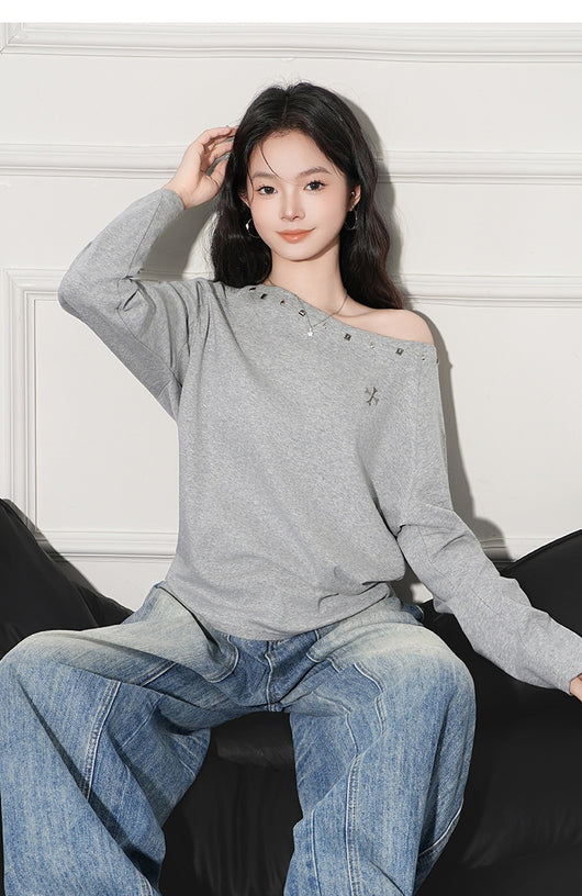 Blusa Holgada de Manga Larga con Hombro Descubierto Premium - Image 9
