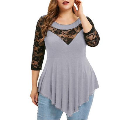 Blusa Elegante Escote V con Encaje y Cintura Irregular - Image 3