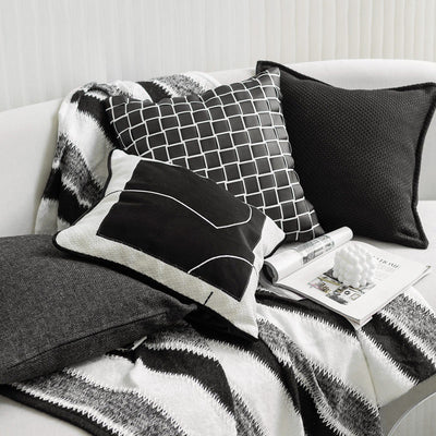Cojín de Sofá de Algodón y Lino Tejido - Diseño Moderno Blanco y Negro - Image 10