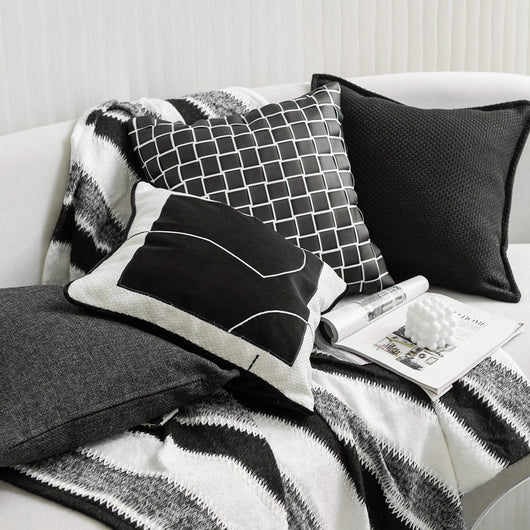 Cojín de Sofá de Algodón y Lino Tejido - Diseño Moderno Blanco y Negro - Image 10