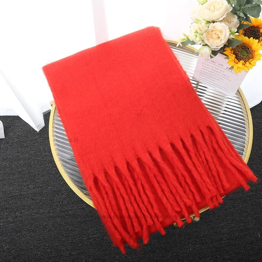 Chal de Trenza Gruesa con Borlas en Colores Sólidos - Image 32