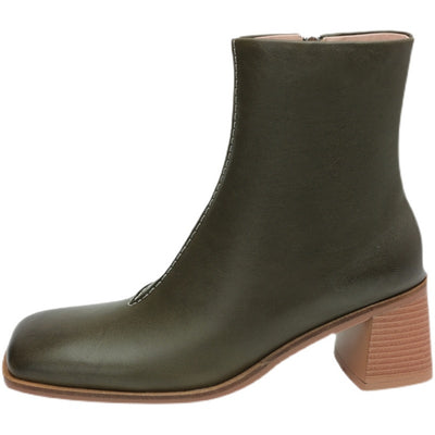 Botas Retro de Tacón Chunky y Punta Cuadrada en Piel de Cordero para Mujer - Image 5