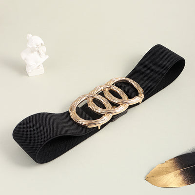 Cinturón Ancho Geométrico para Mujer con Hebilla Circular - Ideal para Trajes y Vestidos - Image 39