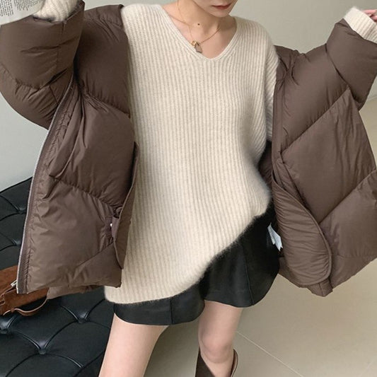 Abrigo de Invierno para Mujer con Solapa en Marrón - Image 2