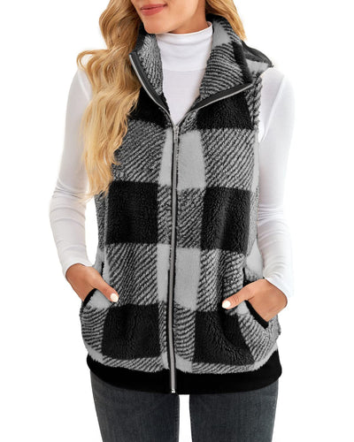 Chaleco Cardigan de Terciopelo Reversible con Cuadros Gruesos y Cuello de Pie - Image 7