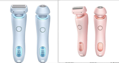 Light blue 2-in-1 electric shaver for women with interchangeable foil and epilator heads, digital display. - Image 22