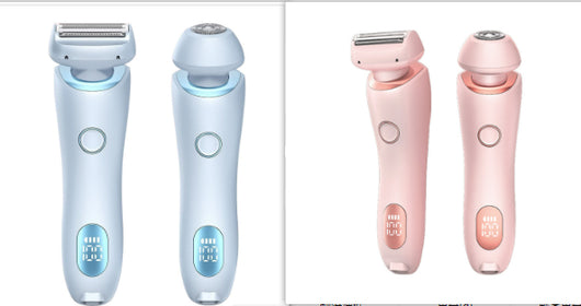 Light blue 2-in-1 electric shaver for women with interchangeable foil and epilator heads, digital display. - Image 22