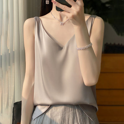 Blusa Suelta sin Mangas con Base Satinada Sedosa - Image 13