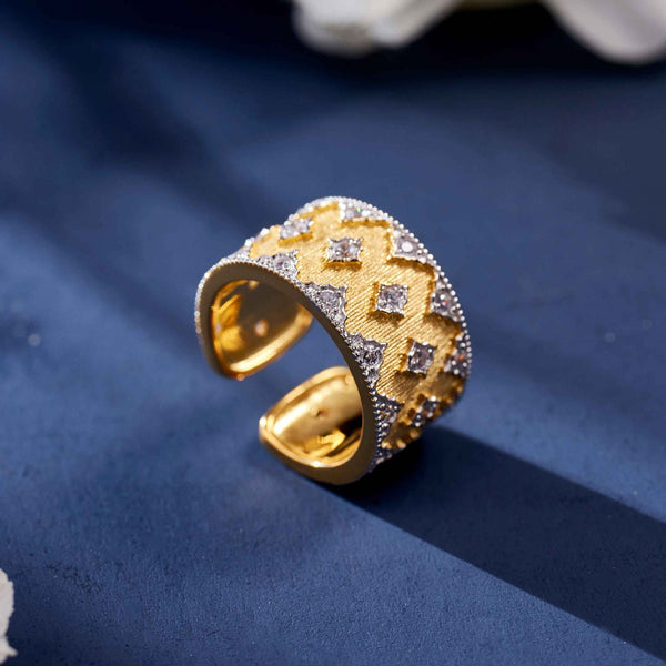Anillo Estrella Bicolor Ancho Estilo Europeo y Americano