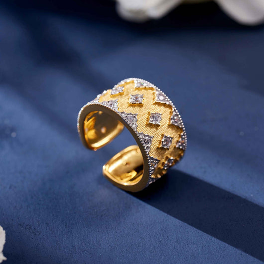 Anillo Estrella Bicolor Ancho Estilo Europeo y Americano