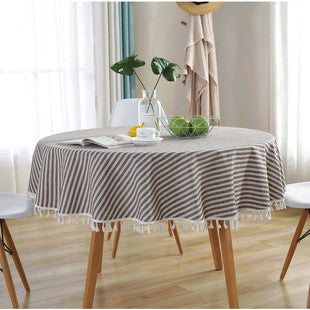Mantel Impermeable Estilo Mediterráneo a Rayas Azules con Borlas - Image 7