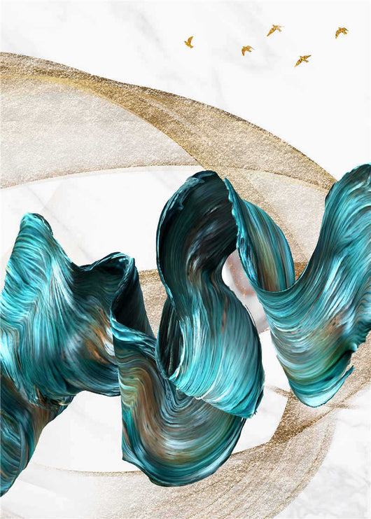 Tríptico Abstracto Dorado con Líneas de Humo - Colección Moda Contemporánea - Image 3