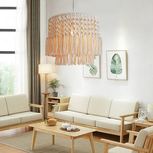 Lámpara Colgante Tejida Estilo Pastoral - Decoración Artesanal para Sala y Dormitorio