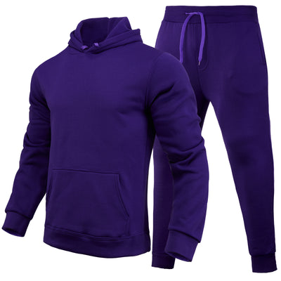 Men's navy blue slim-fit solid color hoodie and matching sweatpants set with drawstring hood and ribbed cuffs. - Image 21