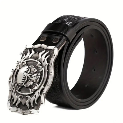 Cinturón de Cuero para Hombre con Hebilla de Aleación y Diseño Vintage Grabado - Image 8