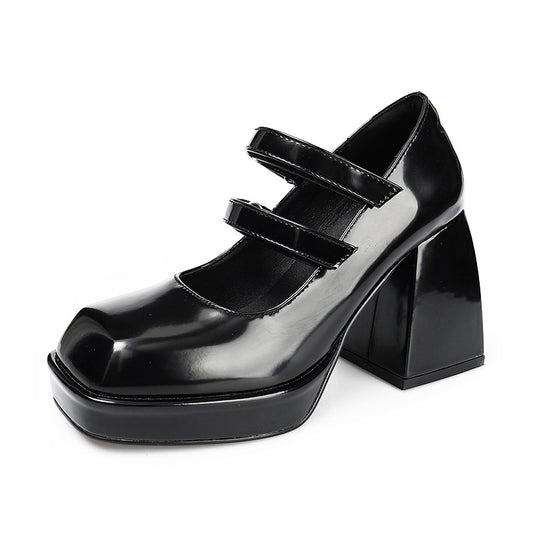 Zapatos Mary Jane Retro Francés Plataforma Impermeable Punta Cuadrada - Image 2
