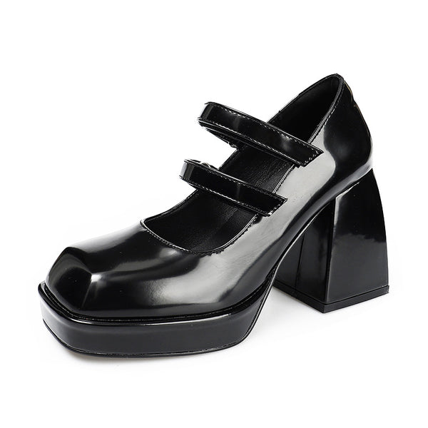 Zapatos Mary Jane Retro Francés Plataforma Impermeable Punta Cuadrada