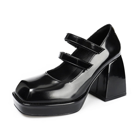 Zapatos Mary Jane Retro Francés Plataforma Impermeable Punta Cuadrada