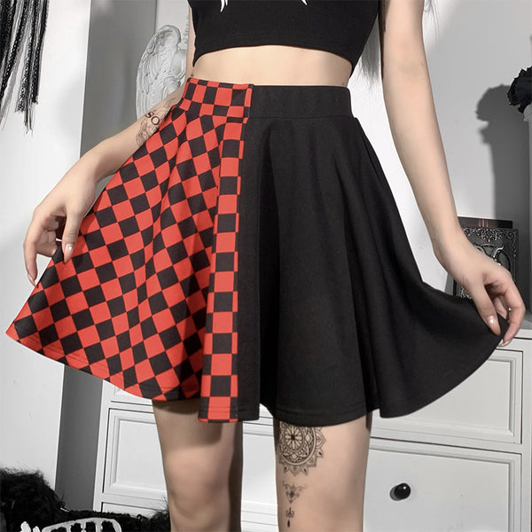 Falda Plisada de Cintura Alta con Detalles de Cuadros Contrastantes