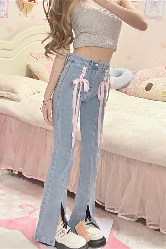 Jeans Talle Alto Ajustado con Cordones de Moda para Mujer - Image 8