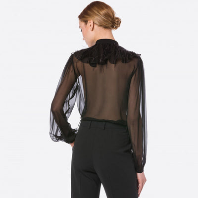 Blusa Elegante de Gasa con Cuello Alzado y Volantes - Image 6