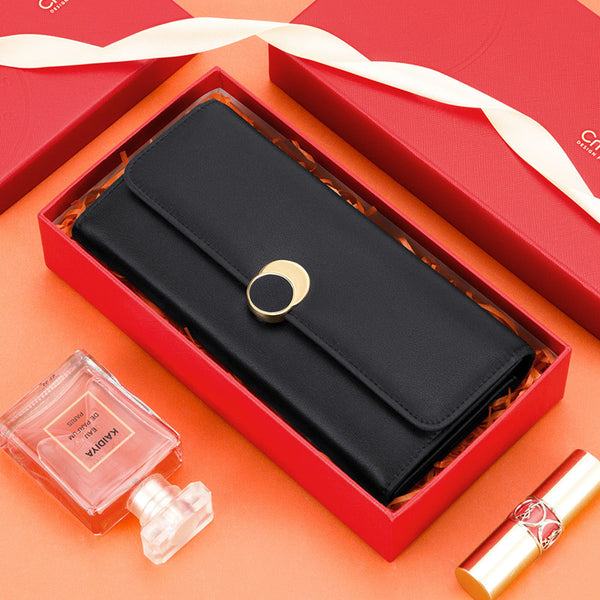 Billetera Larga de Cuero Genuino para Mujer - Gran Capacidad